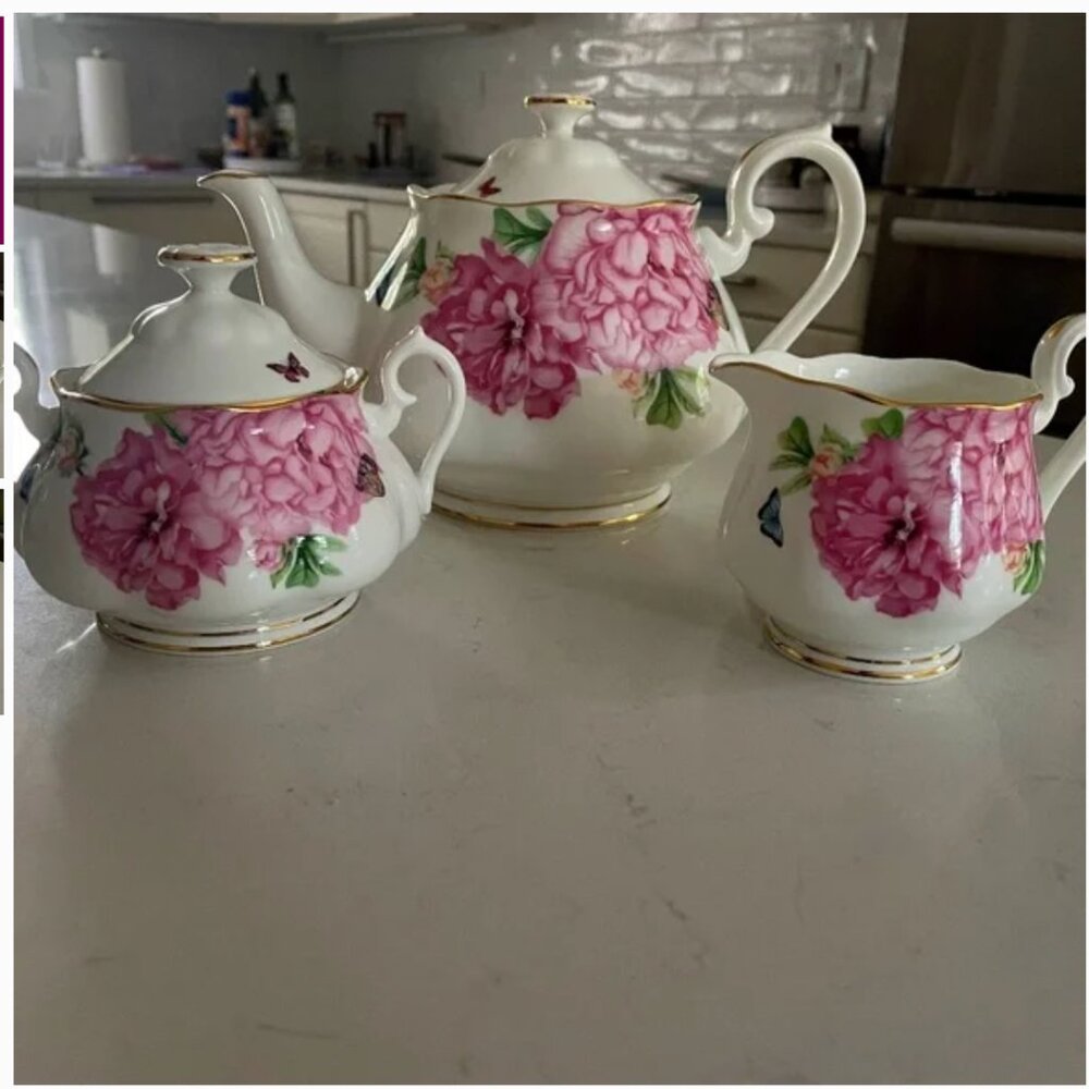 Royal Albert Miranda Kerr PInk Peonies Friendship 3-Piece Tea Set NWT - Picture 5 of 5